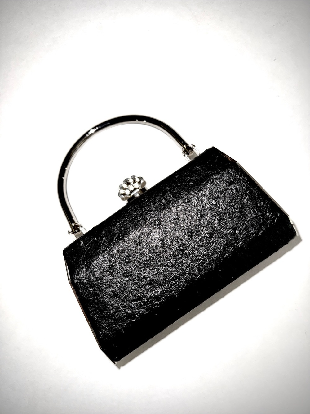 90’s Y2K Bijoux Terner Mini Bag Faux Ostrich Silver-Tone Top-Handle Black